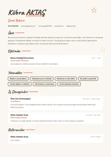 Çocuk Bakıcısı CV Örnekleri cv indir